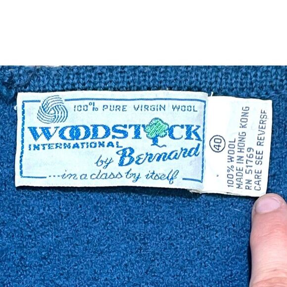 Vintage Woodstock By Bernard 100% Wool Cardigan Sweater Button-Up Blue Jacket 40 - Picture 3 of 5
